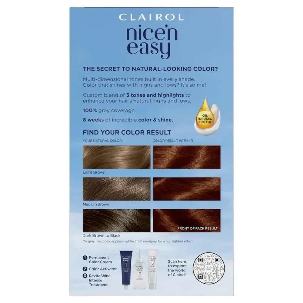 Clairol Nice'n Easy Permanent Hair Color 4G Dark Golden Brown, Pack of 3